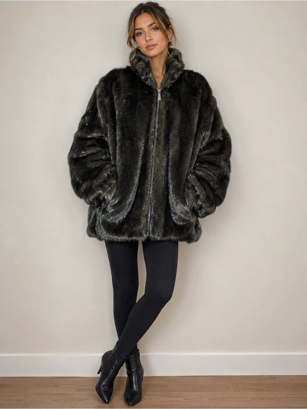 NWT Oversized Faux Mink Jacket Sz L/XL